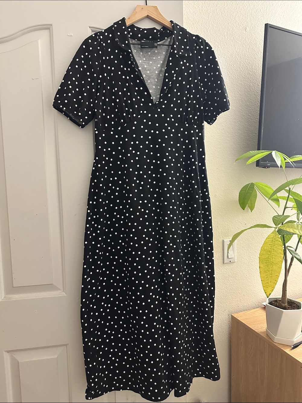 ASOS Black Midi Dress with White Polka Dots